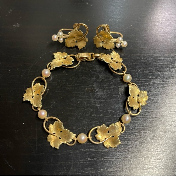 Krementz Leaf bracelet set Vintage gold - Picture 7 of 9